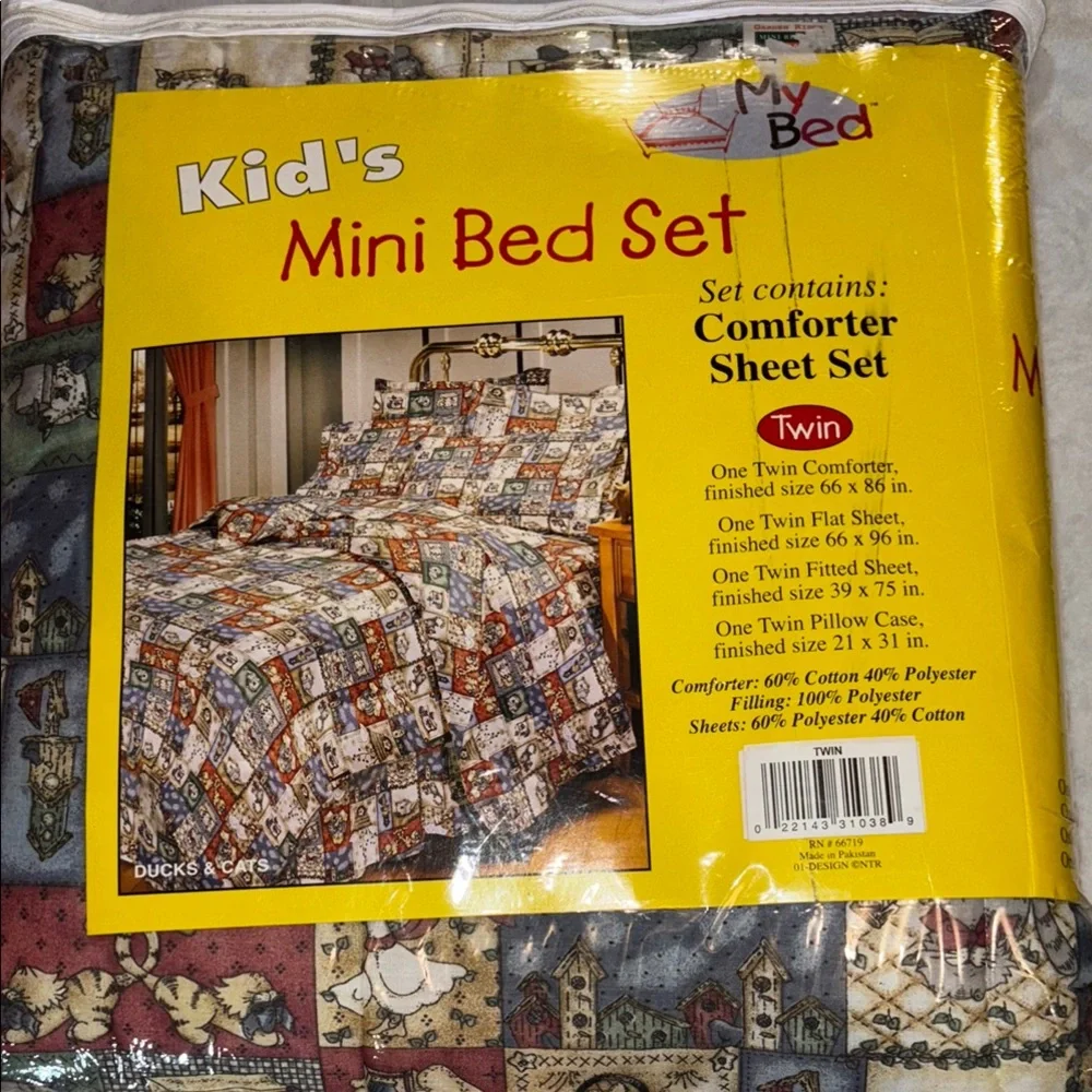 Vintage Kid's Mini Bed Set ducks and cats cottagecore twin bed set. New in bag